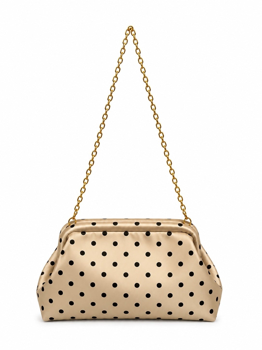 Puantiyeli  Kadın Zincir Askılı Clutch ve Omuz Çantası Krem Puantiyeli
