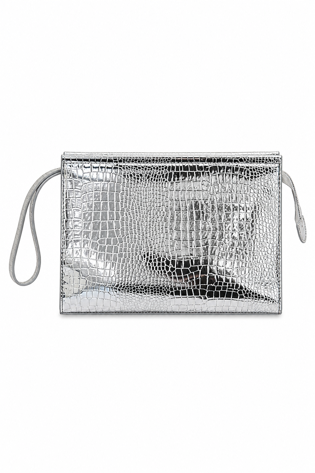 Kadın Portföy Çanta – Şık Tasarım, Günlük & Gece Kullanım Clutch Gümüş Kroko