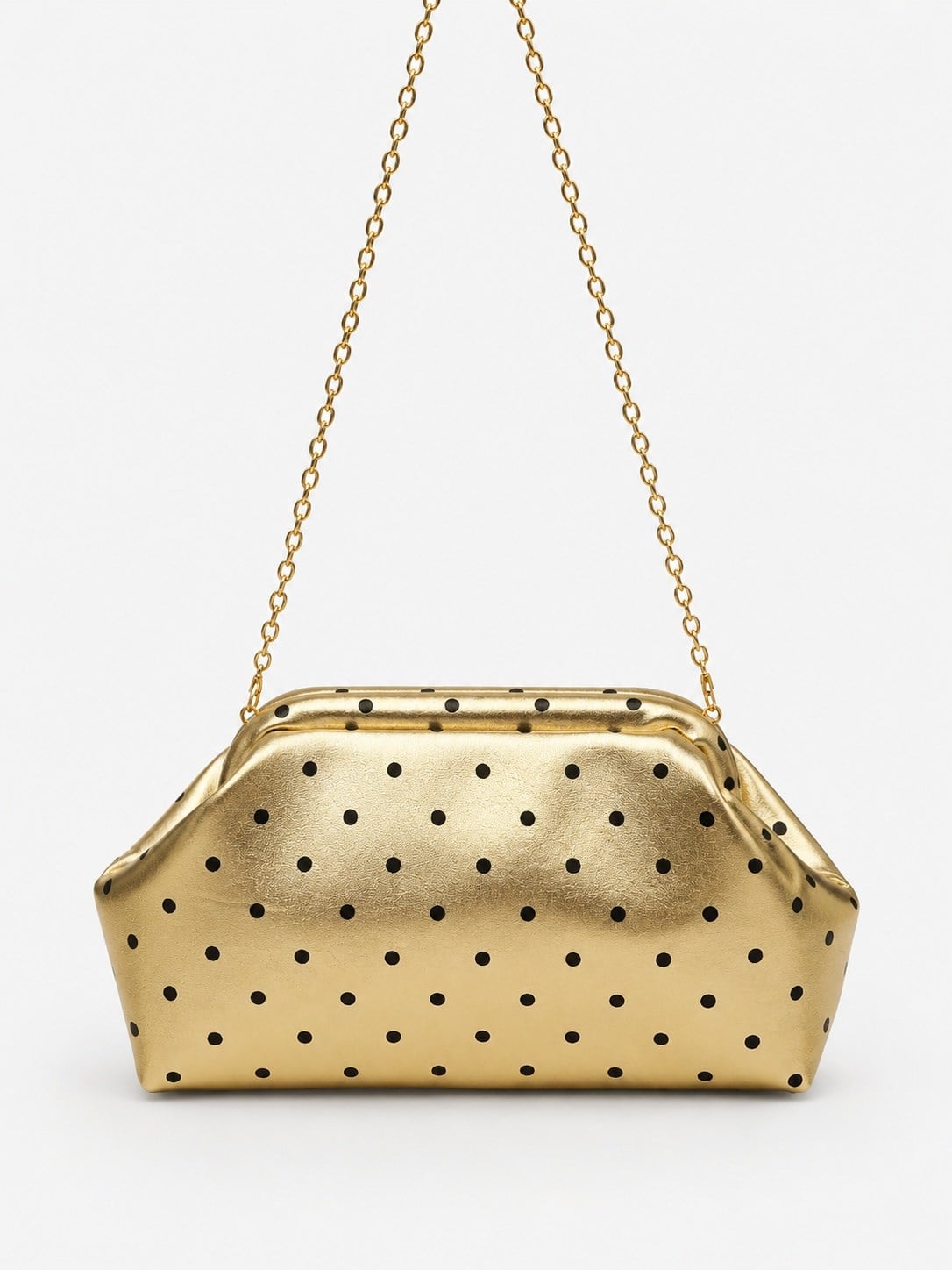 Puantiyeli  Kadın Zincir Askılı Clutch ve Omuz Çantası Altın Puantiyeli