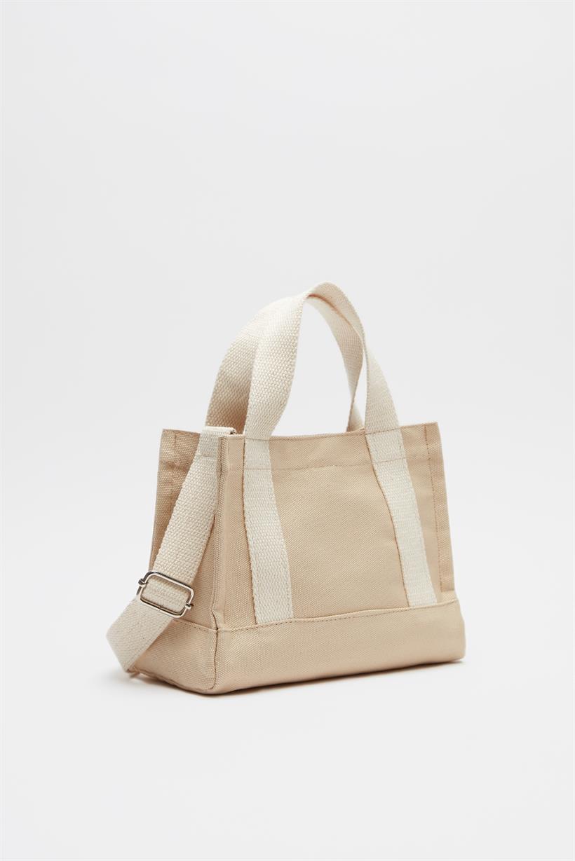 Bej Kadın Kanvas Mini Tote Çanta