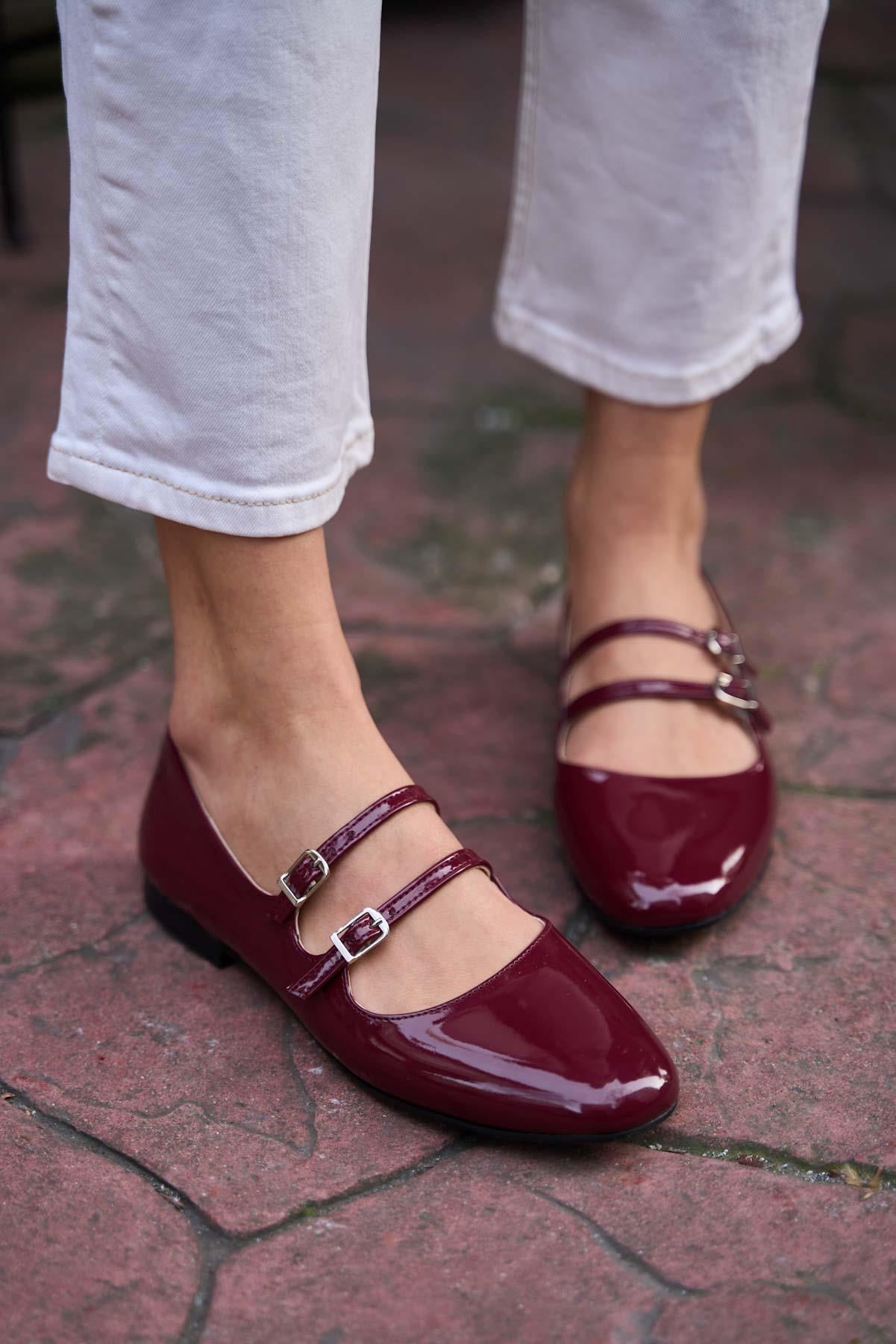 Çift Kemerli Babet Bordo Rugan