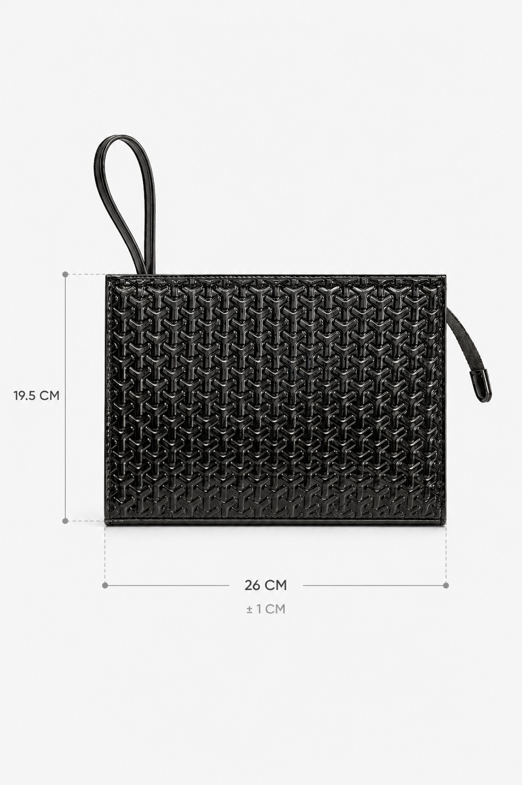 Rugan Dokulu Monogram Desenli El Çantası – Şık & Gece Kombin Uyumlu Clutch Çanta Siyah