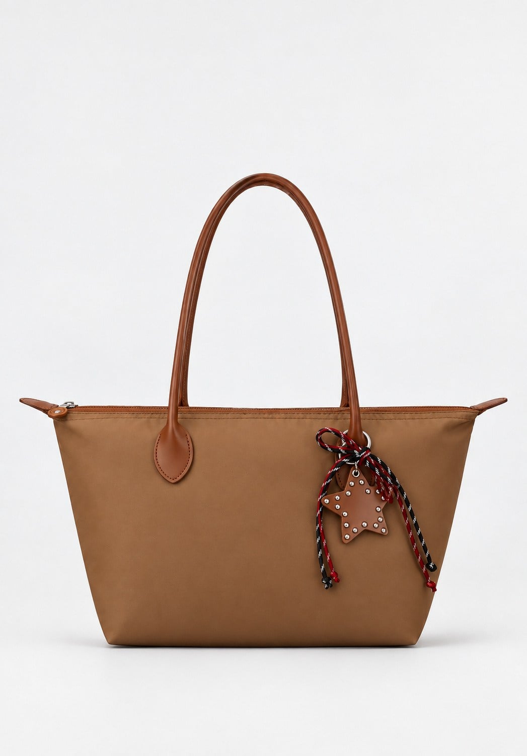 Süslemeli Fermuarlı Shopper Omuz Çantası Taba