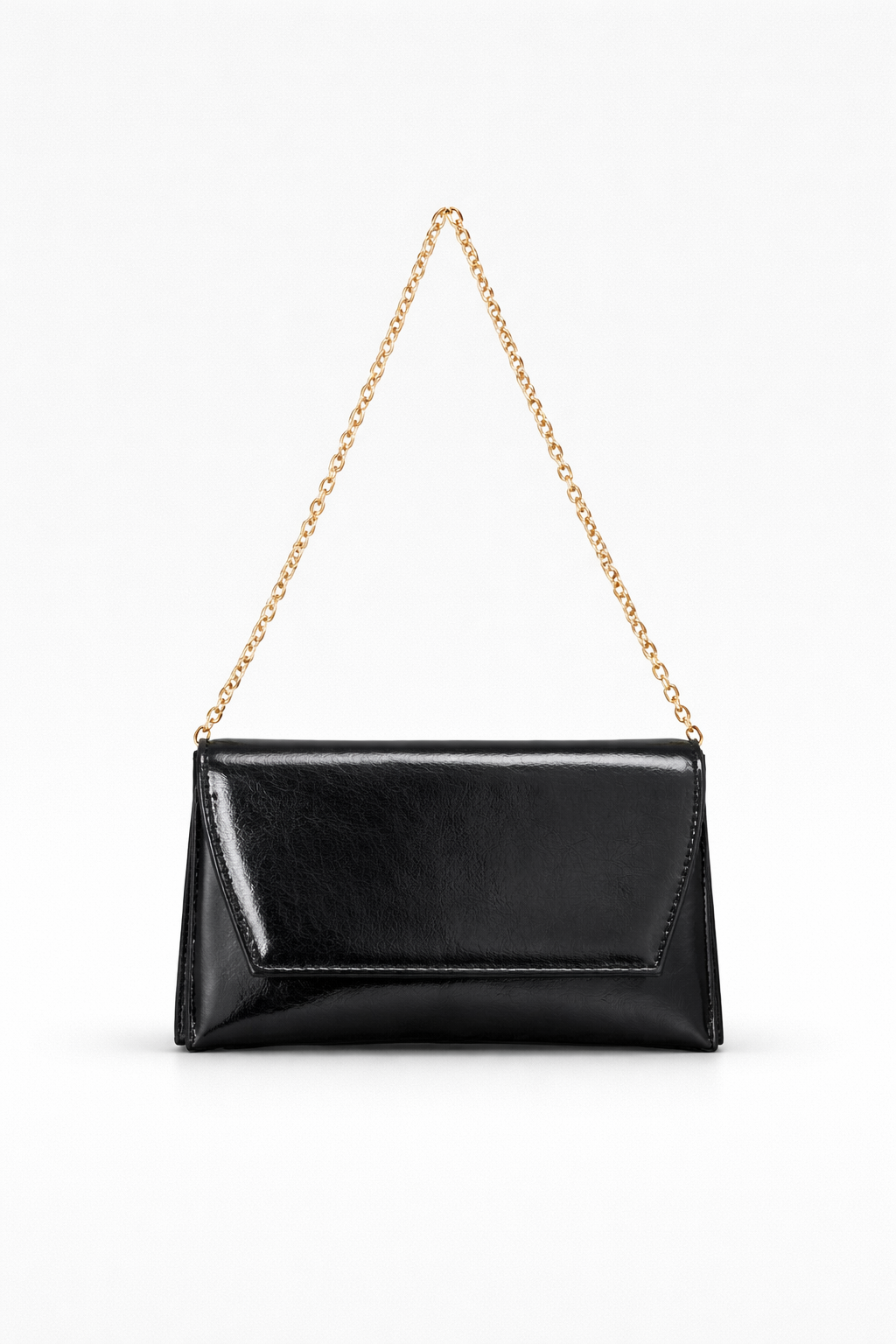 Deri Görünümlü Zincir Askılı Kadın El ve Omuz Çantası – Şık Portföy Clutch Siyah
