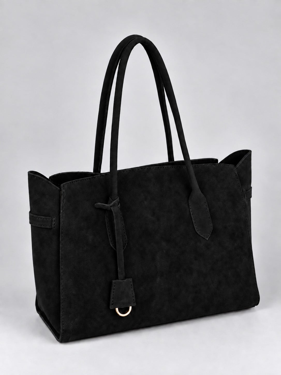 Fermuarlı İç Bölmeli Omuz Çantası Shopper Model Siyah Süet