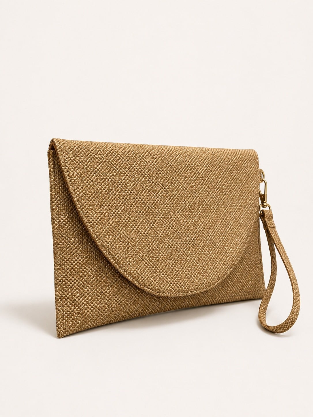Clutch Çanta Kavis Kapaklı Portföy El Çantası Hasır Görünümlü