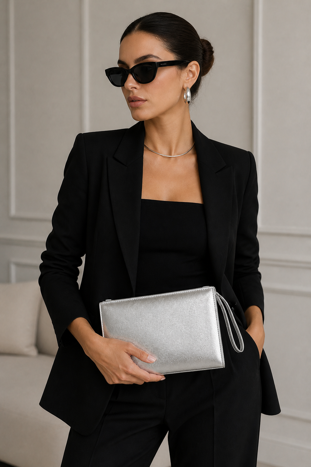 Kadın Portföy Çanta – Şık Tasarım, Günlük & Gece Kullanım Clutch Gümüş