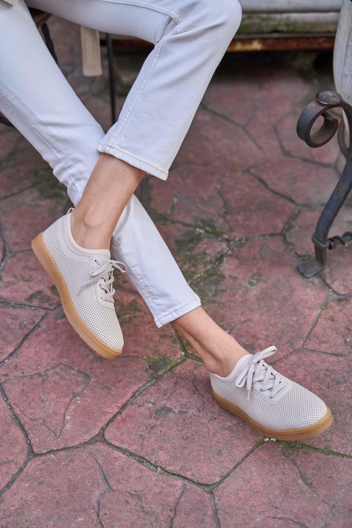 File Dokulu Spor Ayakkabı Bej