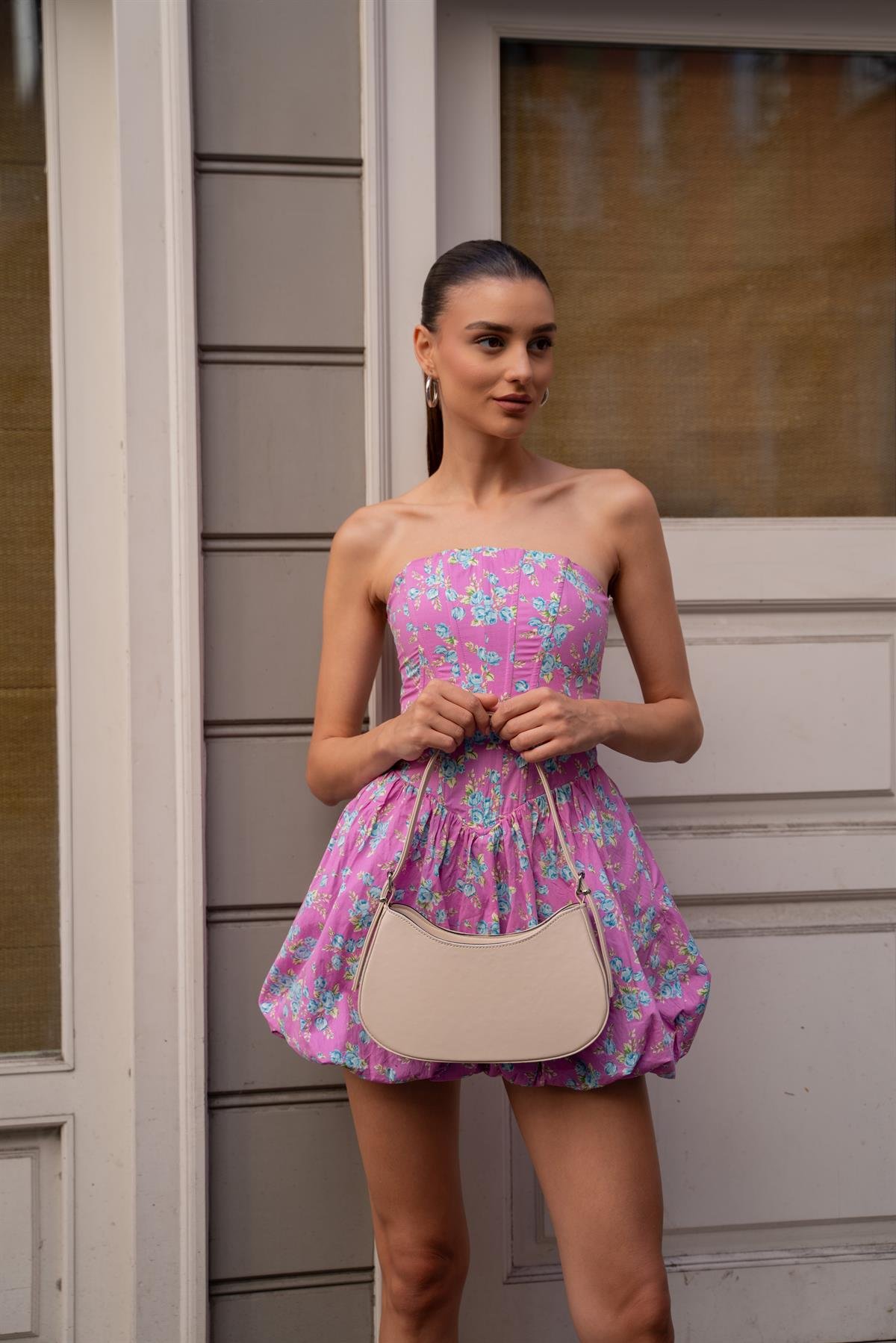 Krem Kadın Baguette Çanta