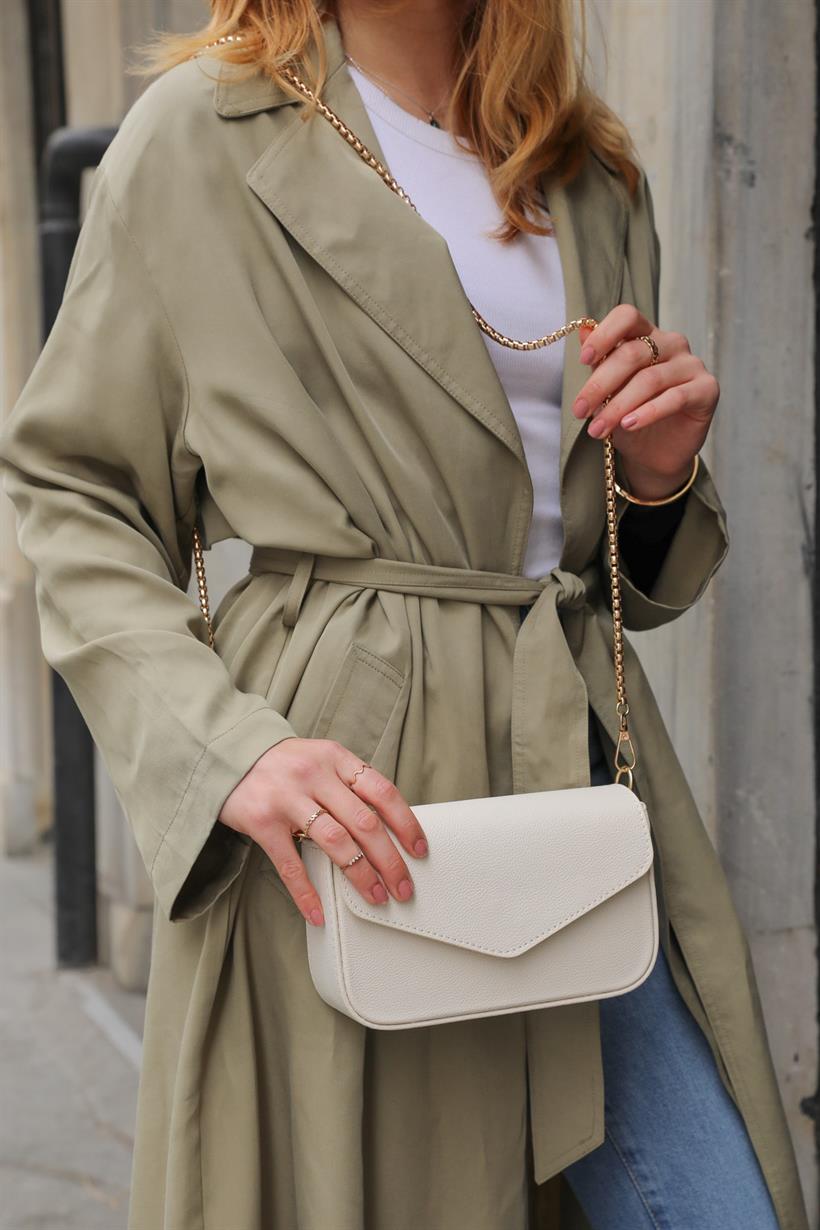 Krem Kadın Postacı Kapaklı Model Çanta