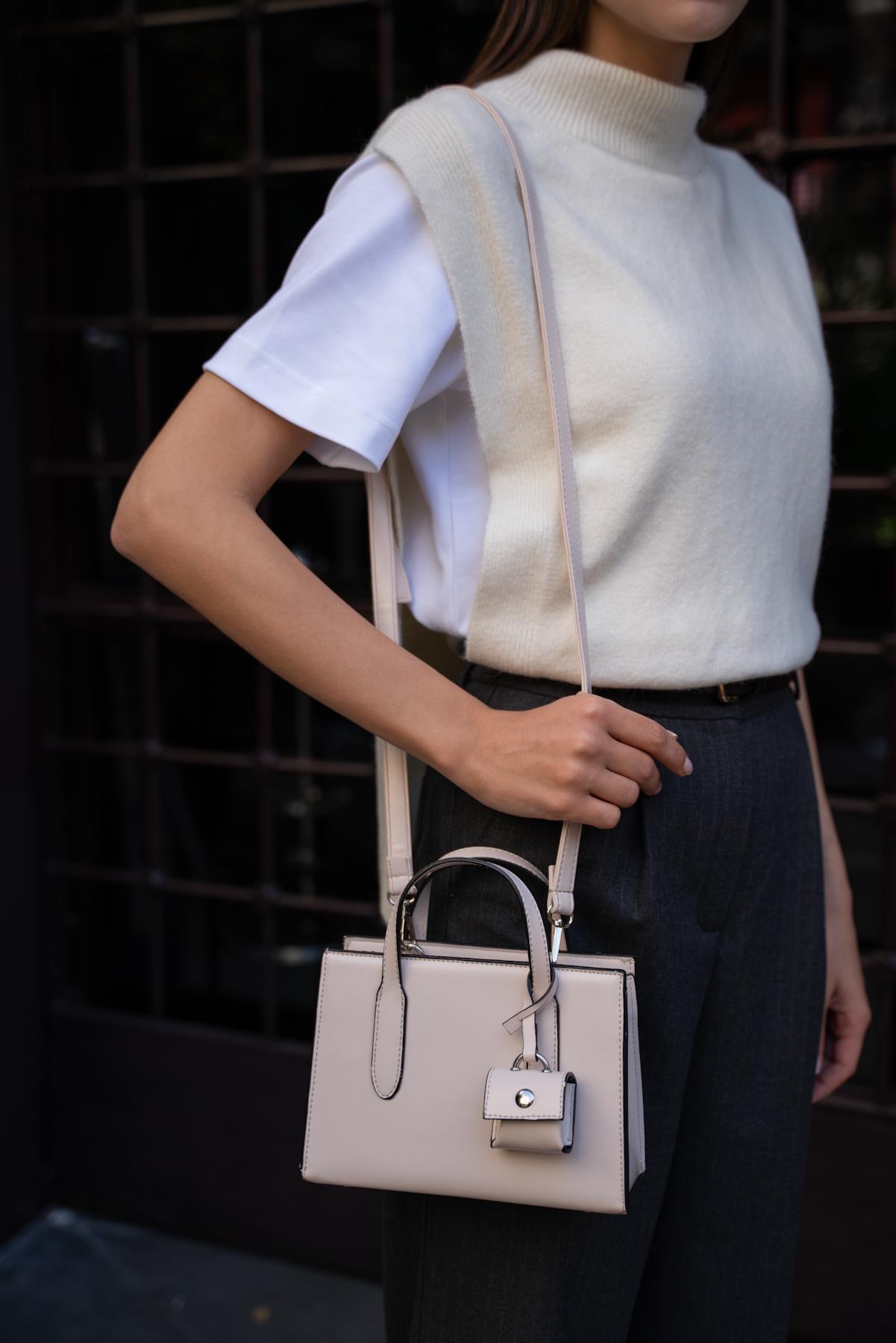 Krem Kadın Safiano Küçük Shopper Çanta