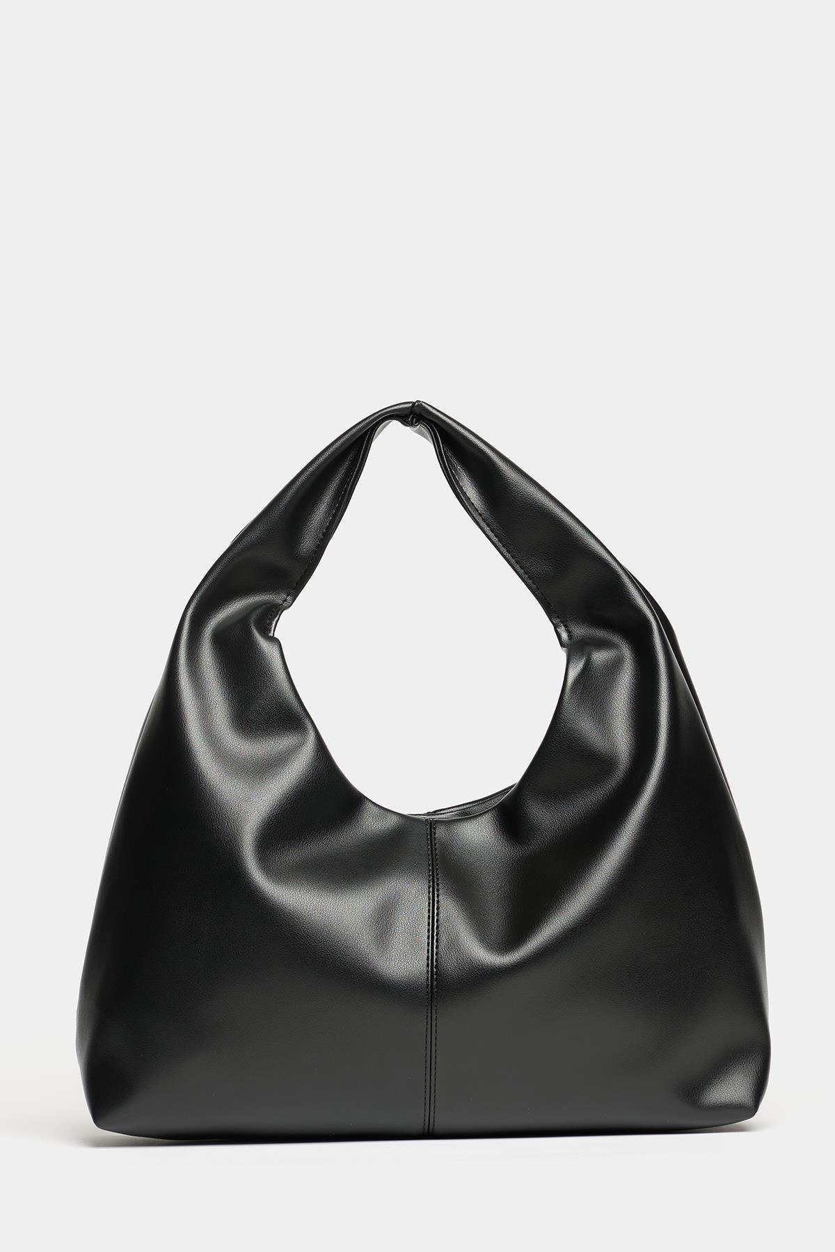 Shopper Omuz Çantası – Yumuşak Form Vintage Model Siyah PU Deri