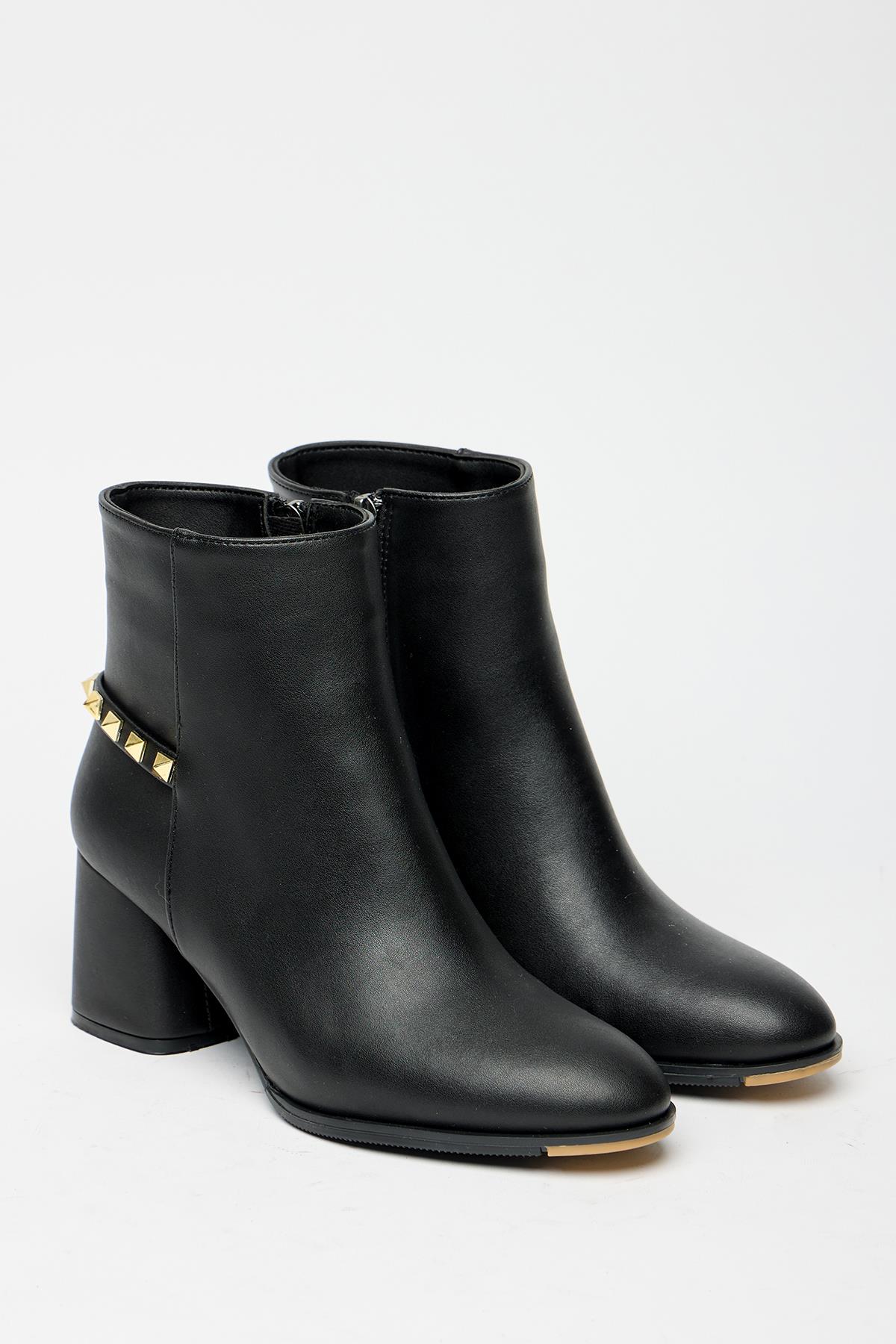 Siyah Gold Zımba Detaylı Blok Topuk Modern Bot Günlük - Şık