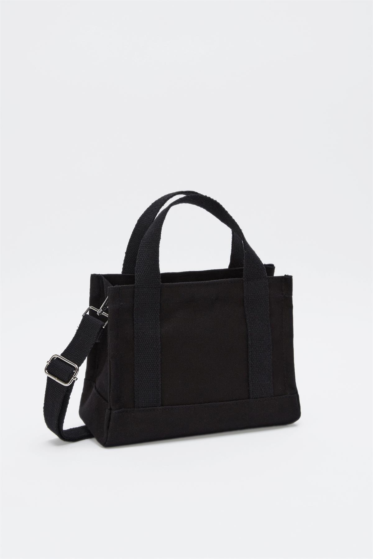 Siyah Kadın Kanvas Mini Tote Çanta
