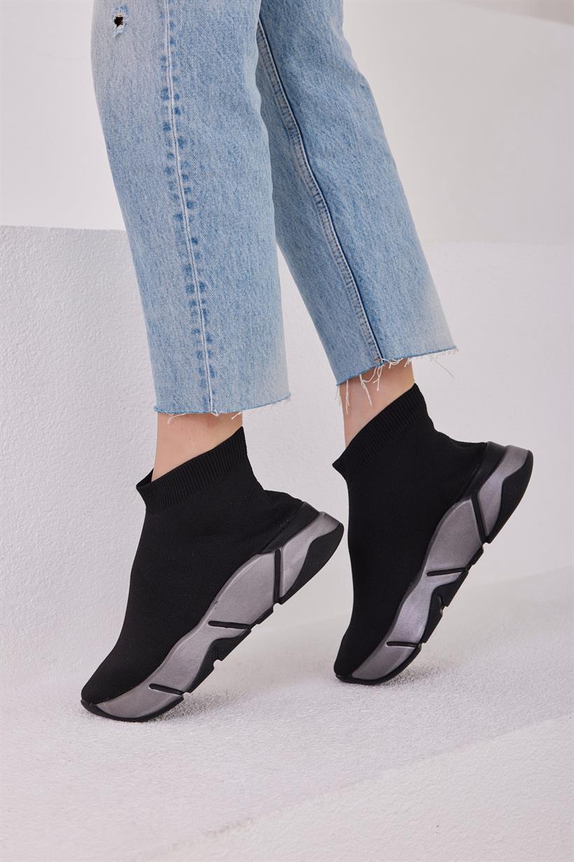 Siyah-Platin Kadın Çorap Model Sneaker Ve Spor Ayakkabı