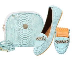 Rollbab Aquamarine Elegance Kadın Katlanabilir Babet Ayakkabı Çanta Set