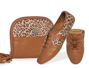 Rollbab Bendis Leopard Kadın Babet Ayakkabı Çanta Set