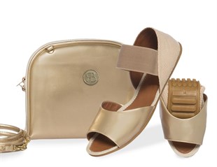 Rollbab Golden Crystalline Kadın Babet Ayakkabı Çanta Set