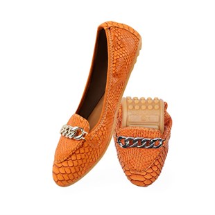 Rollbab Orange Elegance Dragon Snake Kadın Katlanabilir Babet Ayakkabı