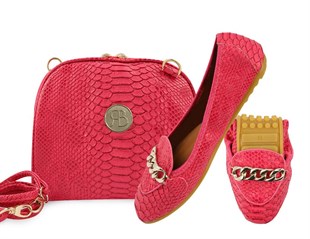 Rollbab Pinky Elegance Kadın Babet Ayakkabı Çanta Set