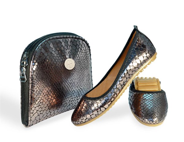 Rollbab Bronze Amarus Kadın Babet Ayakkabı Çanta Set