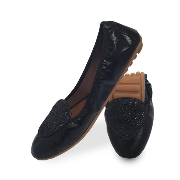 Rollbab Elegance Siyah Kristal Kadın Katlanabilir Babet Ayakkabı