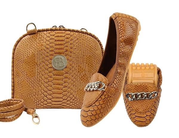 Rollbab Light Brown Elegance Kadın Katlanabilir Babet Ayakkabı Çanta Set