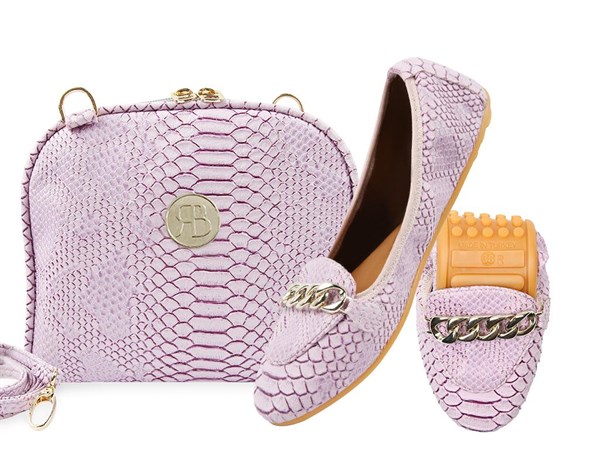 Rollbab Lilac Elegance Kadın Katlanabilir Babet Ayakkabı Çanta Set