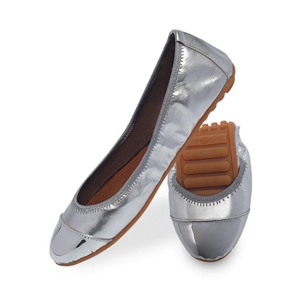 Rollbab Pinup Gümüş Kadın Katlanabilir Babet Ayakkabı