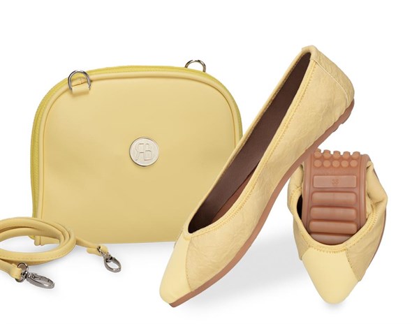 Rollbab Venus Sarı Craft Kadın Katlanabilir Babet Ayakkabı Çanta Set