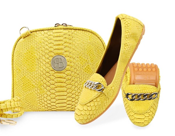 Rollbab Yellow Elegance Kadın Katlanabilir Babet Ayakkabı Çanta Set
