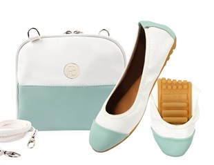 Rollbab Aquamarine White Kadın Katlanabilir Babet Ayakkabı Çanta Set