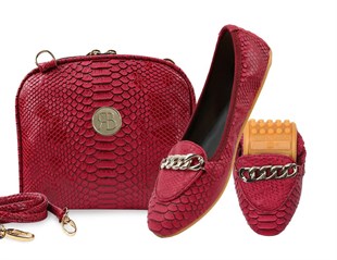 Rollbab Cherry Elegance Kadın Katlanabilir Babet Ayakkabı Çanta Set
