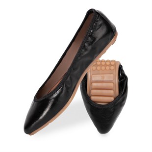 Rollbab Hera Siyah Parlak Kadın Katlanabilir Babet Ayakkabı 