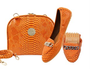 Rollbab Orange Elegance Kadın Katlanabilir Babet Ayakkabı Çanta Set