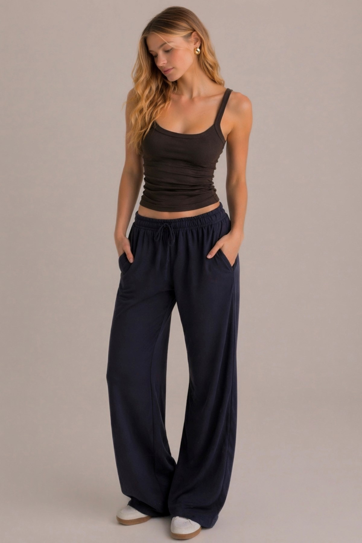 Kahverengi Ribana Askılı Top-Slim Fit Kadın Atlet