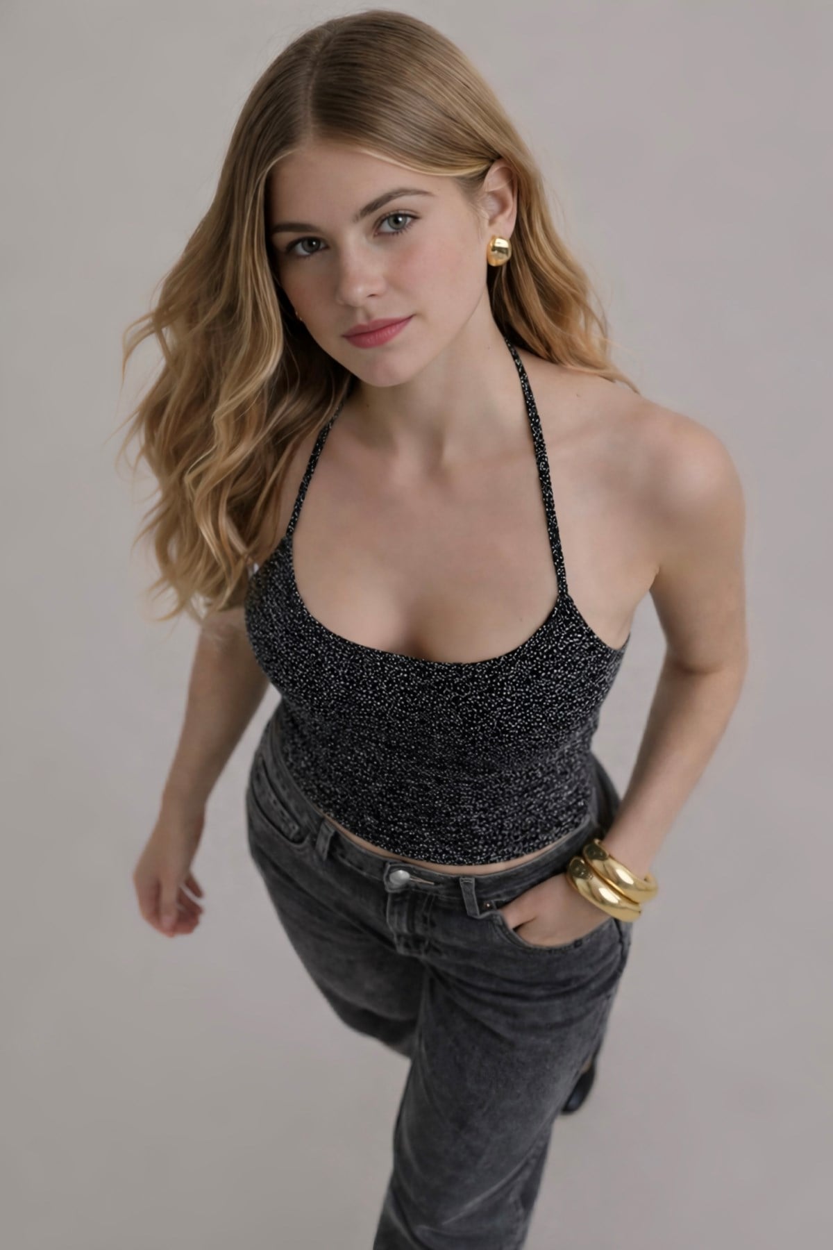 Simli Örme Halter Yaka Top-Slim Fit Bluz