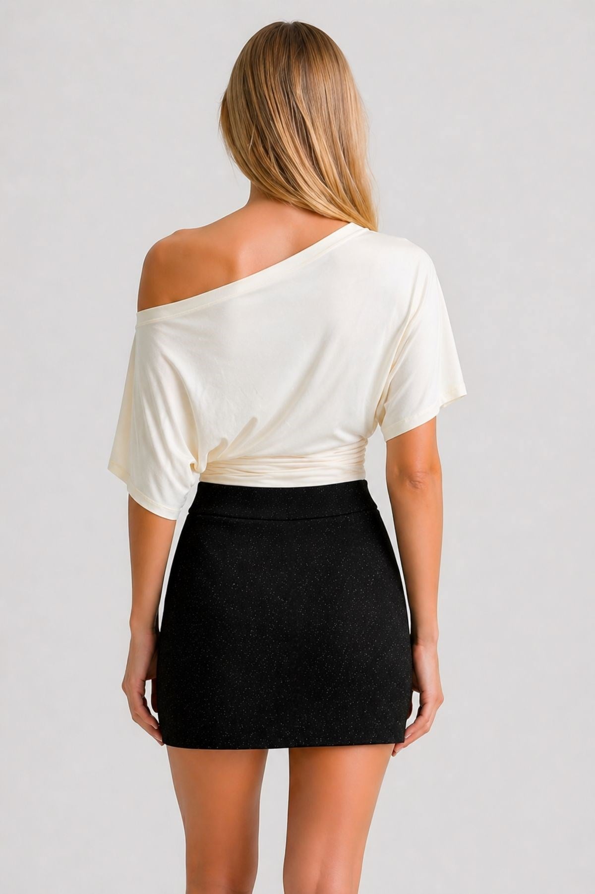 Simli Örme Yırtmaçlı Mini Etek