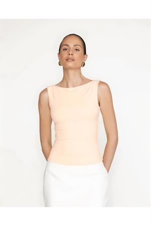 Bej Kayık Yaka Pamuklu Bluz