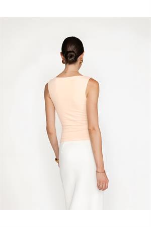 Bej Kayık Yaka Pamuklu Bluz