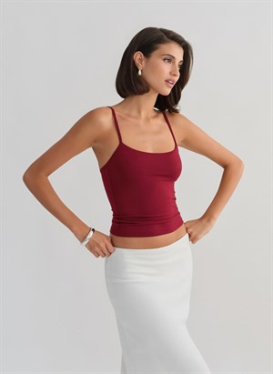 Bordo Askılı Bluz 