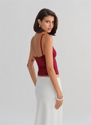 Bordo Askılı Bluz 