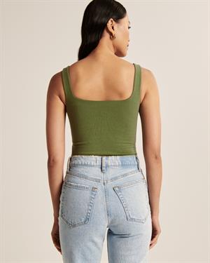 Haki Kare Yaka Pamuklu Askılı Bluz