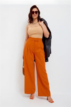 Kadın Bej Kalın Askılı Kare Yaka Triko Bluz