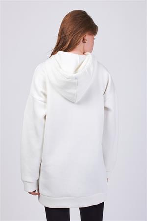 Kadın Beyaz Oversize Kapşonlu Sweatshirt