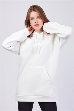 Kadın Beyaz Oversize Kapşonlu Sweatshirt