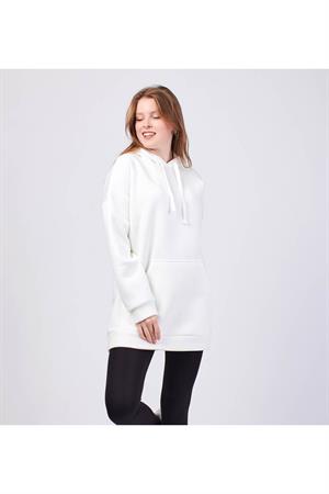 Kadın Beyaz Oversize Kapşonlu Sweatshirt