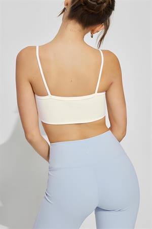 Kadın Ekru Askılı Crop Örme Atlet