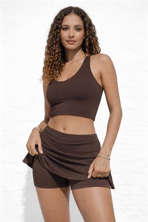 Kahverengi Luna Viskon Şort Etek