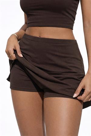 Kahverengi Luna Viskon Şort Etek